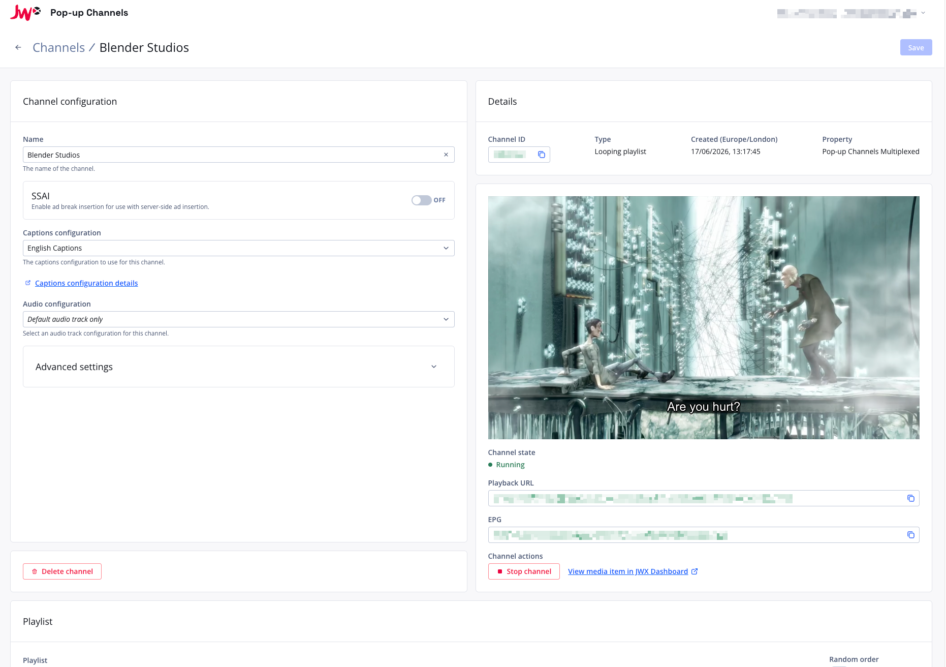 Screenshot of the channel page
