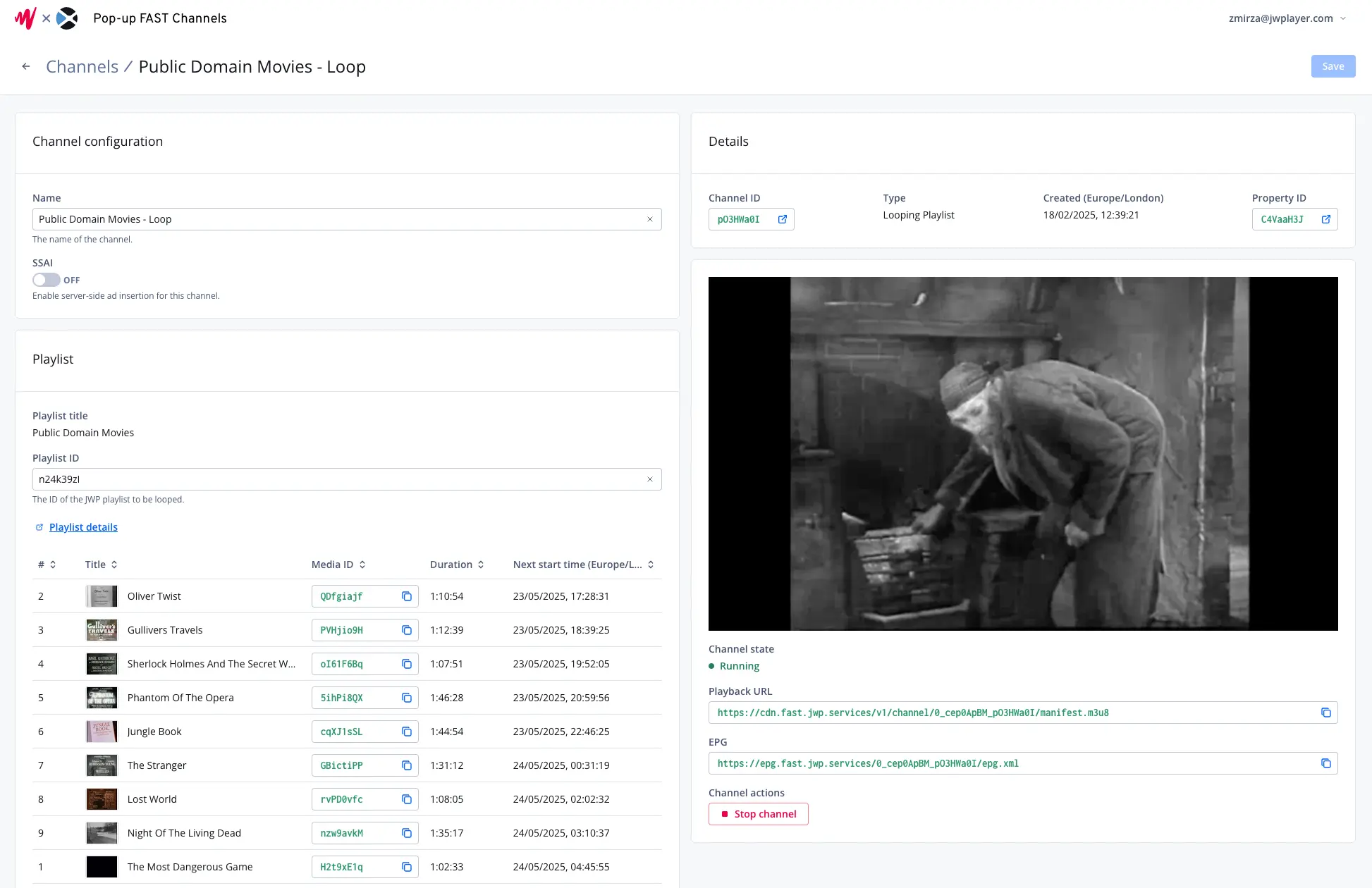 Screenshot of the channel page