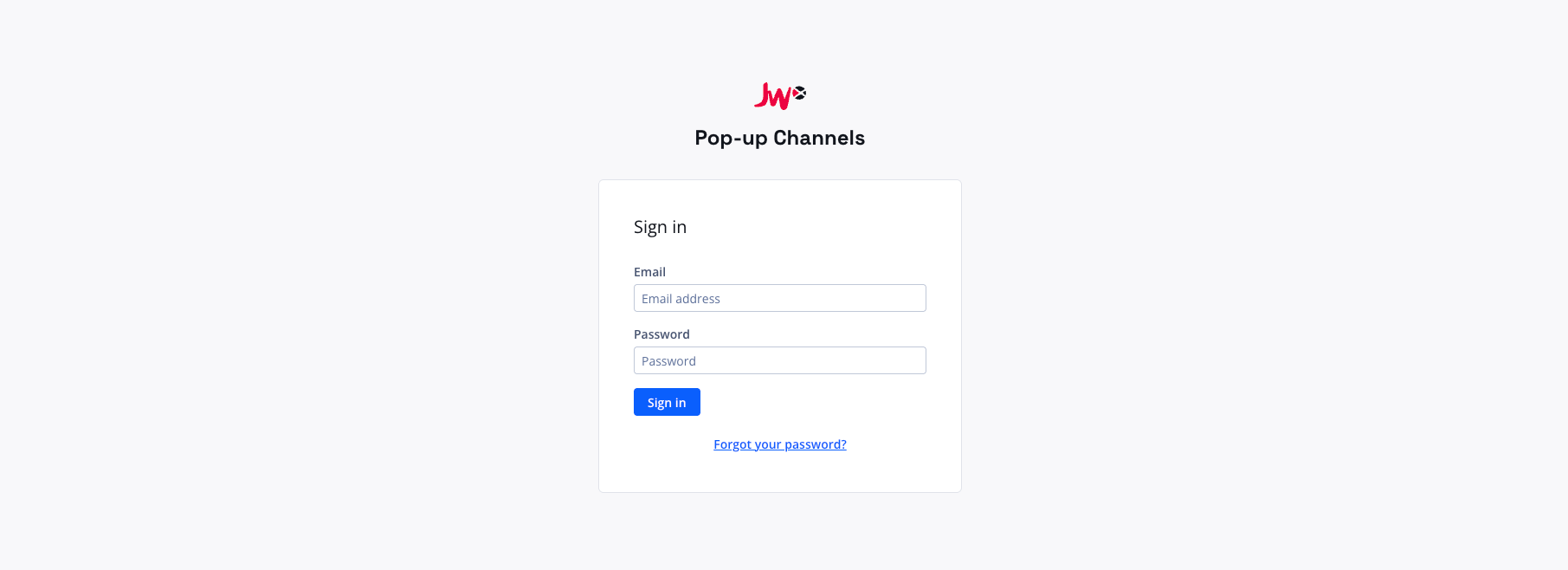 Pop-up Channels login screen