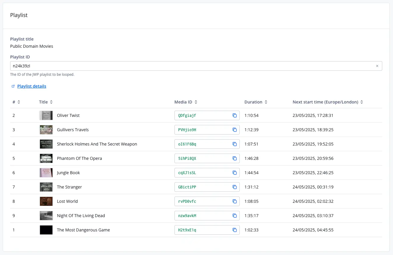 Screenshot of the playlist preview UI